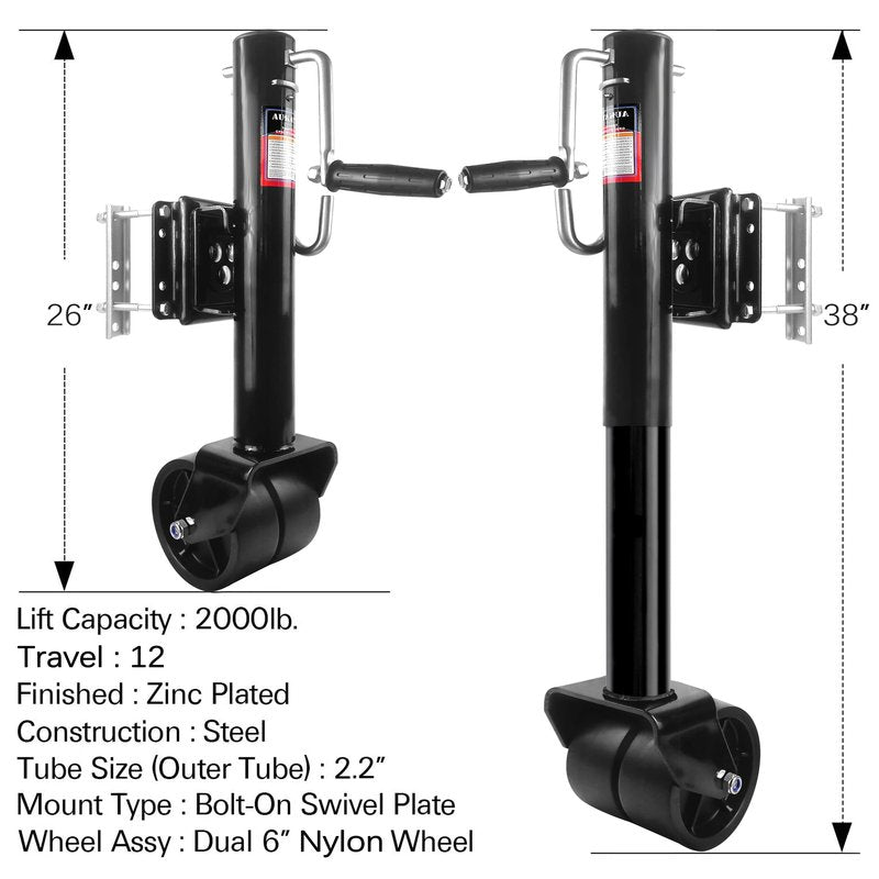 Aukayne Boat Trailer Jack with Wheel Swivel- 2000 LBs 12" Lift Heavy Duty