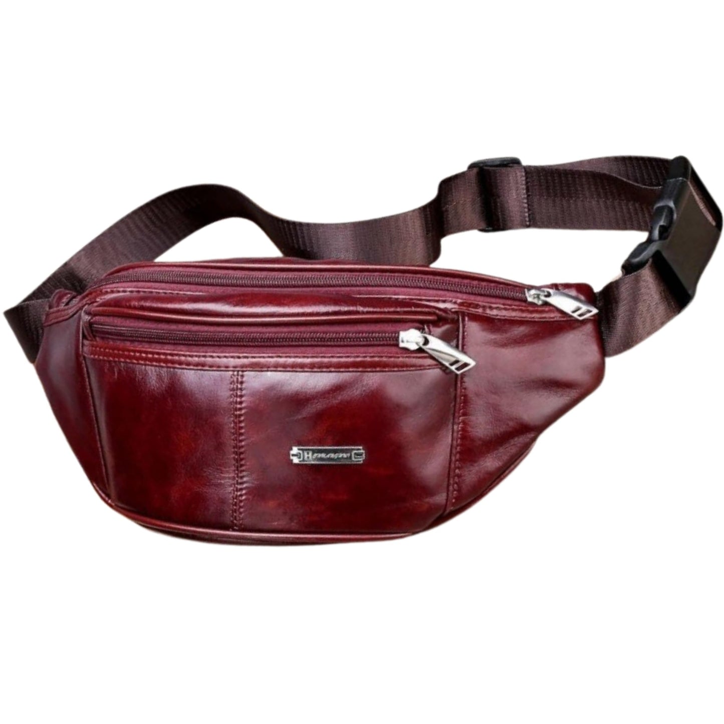 Genuine Leather Fanny Pack Bum Bag for Men – Crossbody Sling Waist Bag with 3 Pockets & Hidden Anti-Theft Pocket, Adjustable Strap, Lightweight Travel Hip Bag for Hiking, Outdoor & Daily Use (Navy)