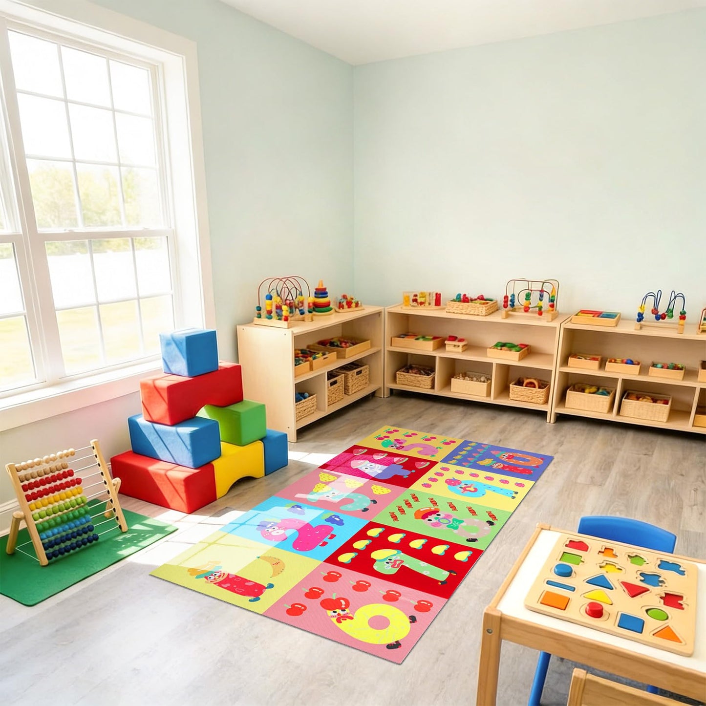 RattanView 10 Pcs 15 x 13 Inch Classroom Educational Rugs Playroom Number Carpet Classroom Floor Play Mat Activity Area Rug Game Carpet Non Slip Playmat for Back to School Playroom Home Decor