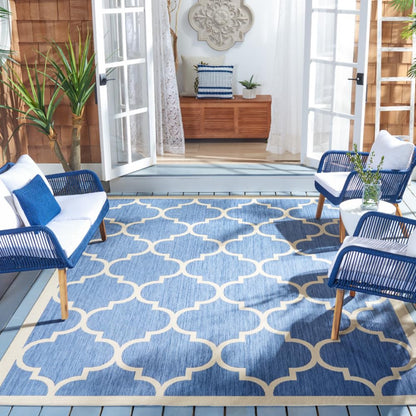 SAFAVIEH Washable Rug Outdoor Courtyard Collection - 9' x 12', Blue & Beige, Non-Shedding & Easy Cleaning, Ideal for Patio, Backyard, Mudroom (CY6914-243)