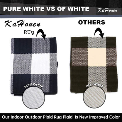 KaHouen Buffalo Check Runner Rug (24 x 71 Inches),Hand-Woven Buffalo Plaid Runner Rugs, Black and White Checkered Outdoor Rugs for Kitchen/Living Room/Bathroom/Laundry Room