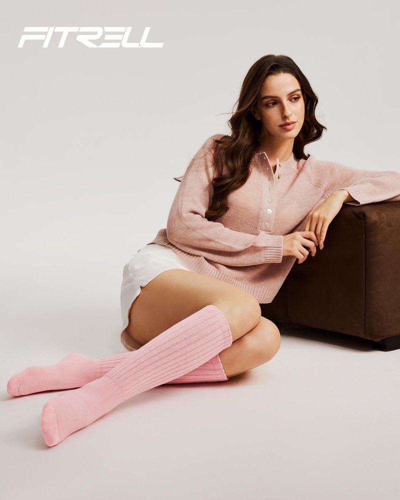 FITRELL Slouch Socks for Women, 3 Pairs Soft Cotton Knee High Scrunch Tube Boot Socks, Light Pink+Green+Blue, Shoe Size 6-8