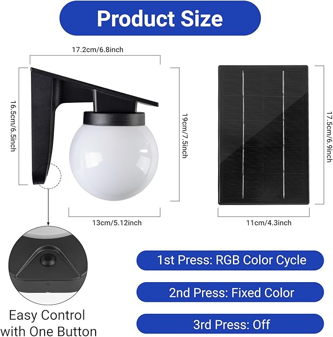 Solar Fence Lights 1 Pack, RGB Color Changing, 3 Lighting Modes, IP65 LED Waterproof Solar Lights for Outdoor Patio, Backyard, Deck, Fence, Railing – Color Glow & Durable
