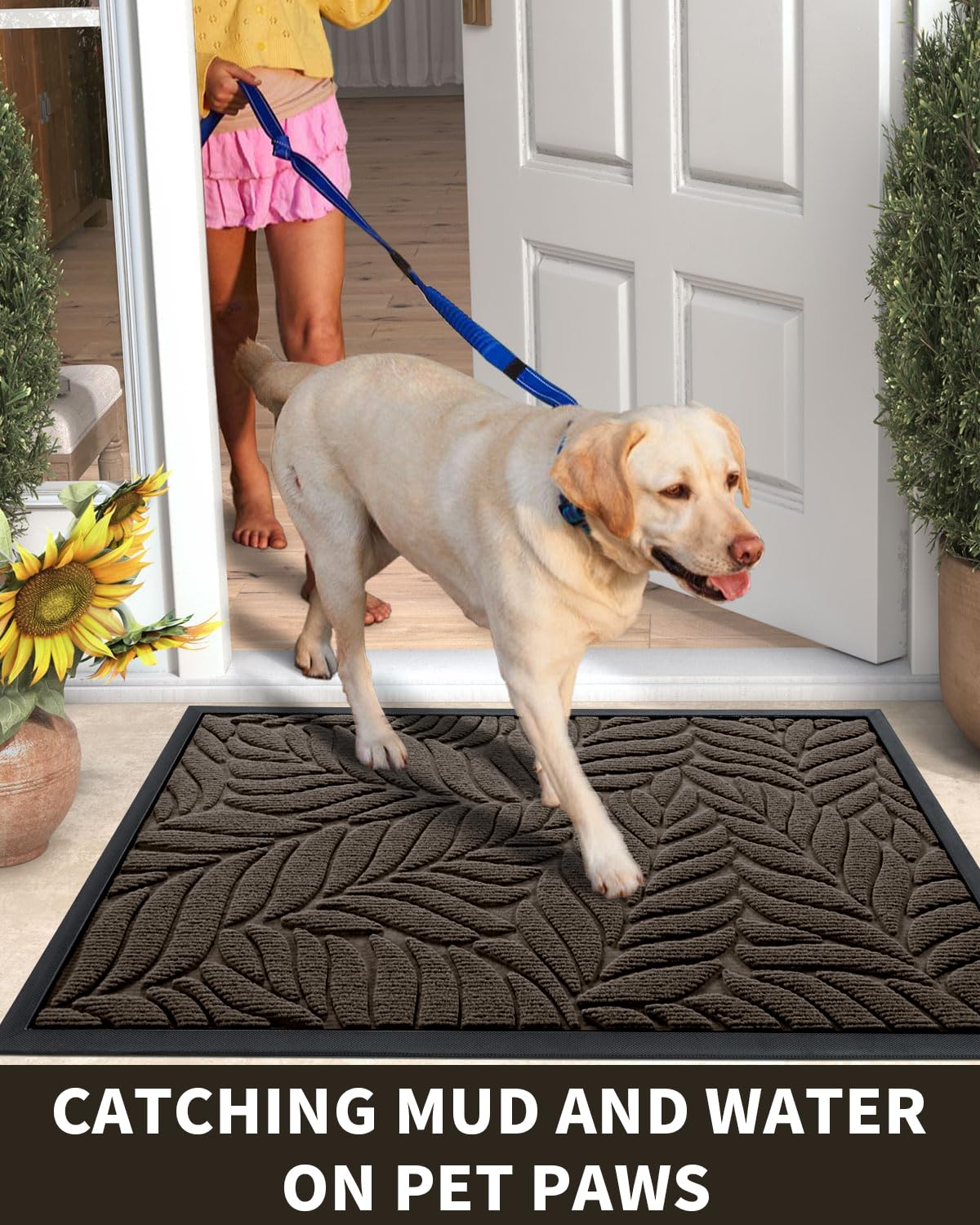 Yimobra Front Door Mat Outdoor Indoor, 29.5x17 All-Season Waterproof Door Mat Outside Entrance, All-Weather Non-Slip Outside Doormat for Garage Patio Entryway, Brown
