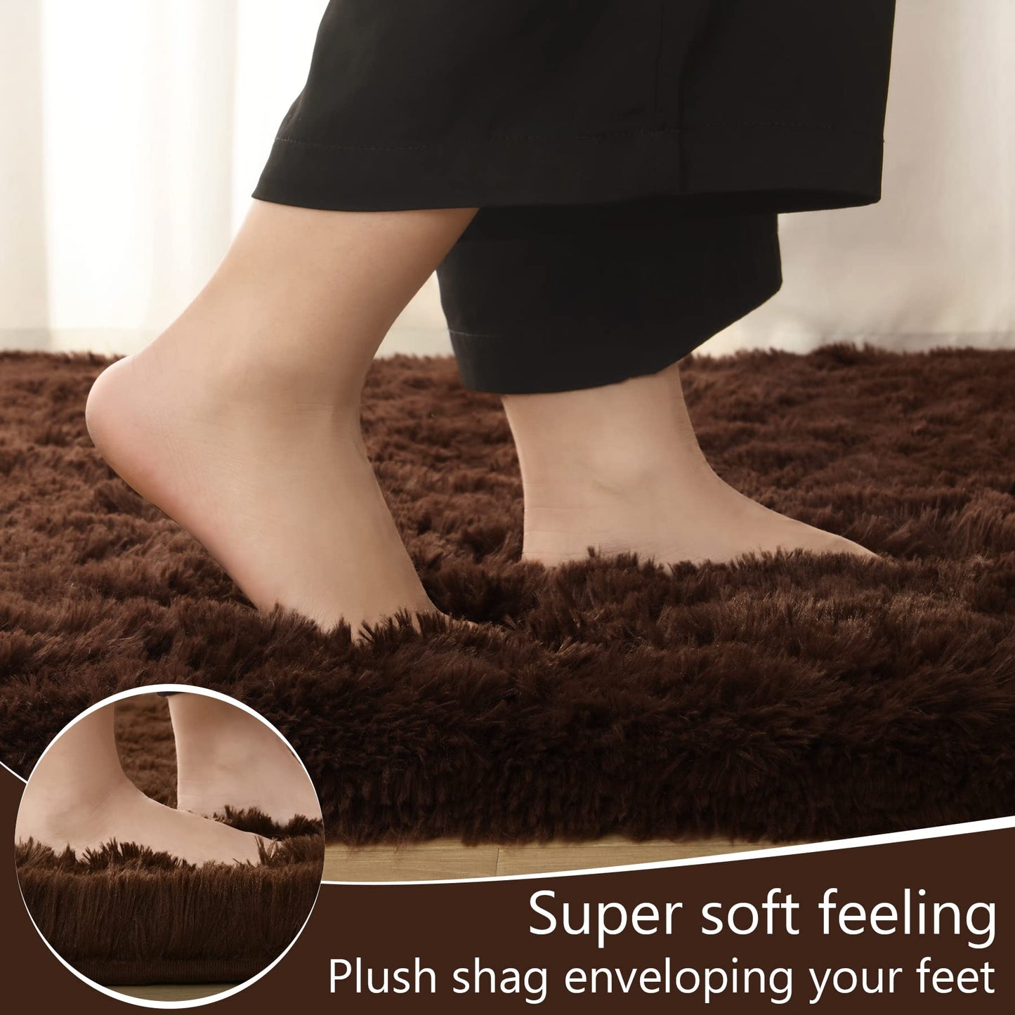 LOCHAS Ultra Soft Indoor Modern Area Rugs Fluffy Living Room Carpets for Children Bedroom Home Decor Nursery Rug 4x6 Feet, Brown