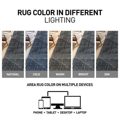 Rugshop Marbella Bohemian Stripes Washable Non Slip Area Rug 9'x12' Black