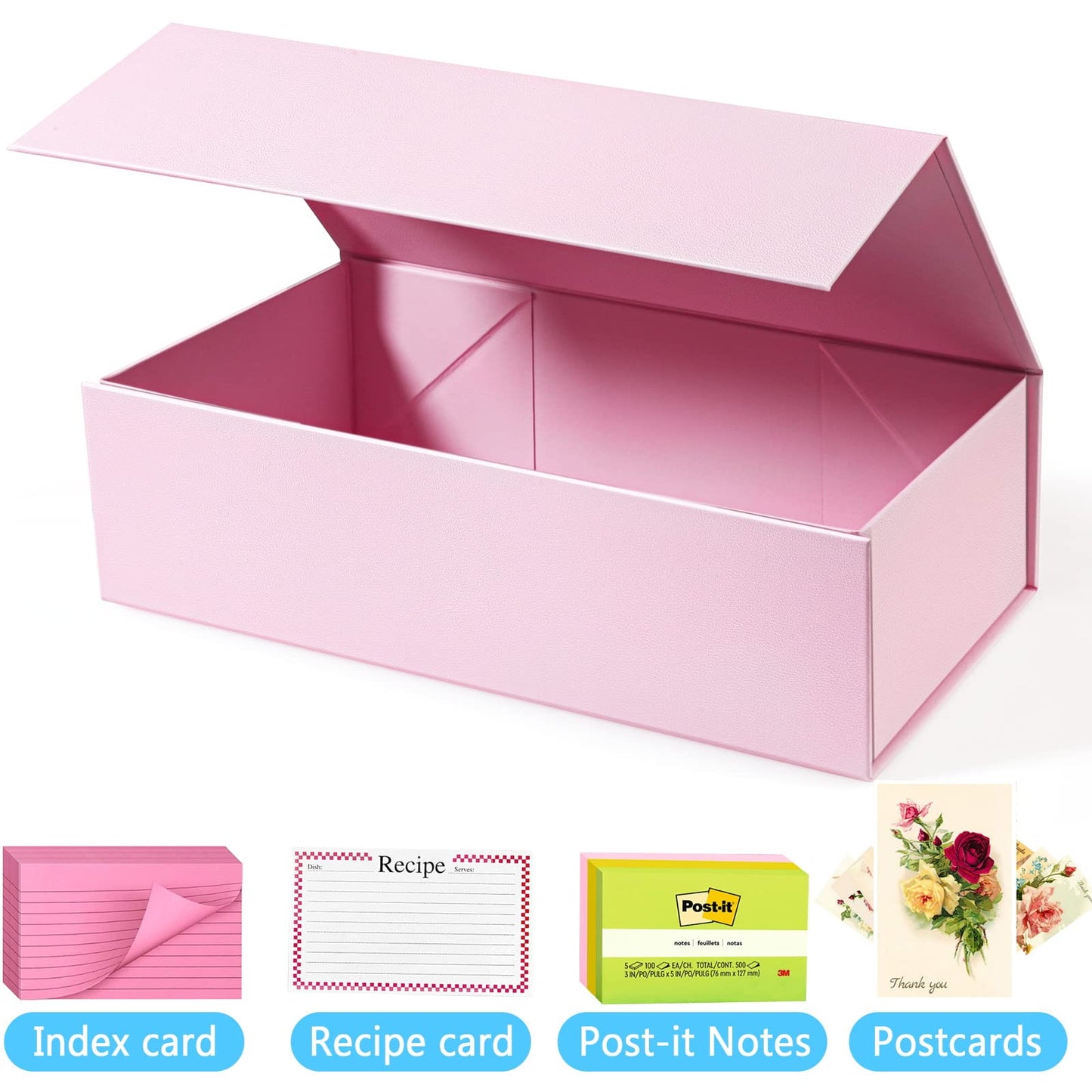Harhana 3x5 Index Card Holder Pink Card File Box Organizer, Hold 1200 3x5-Inch Flash Cards- 2 Pack Pink