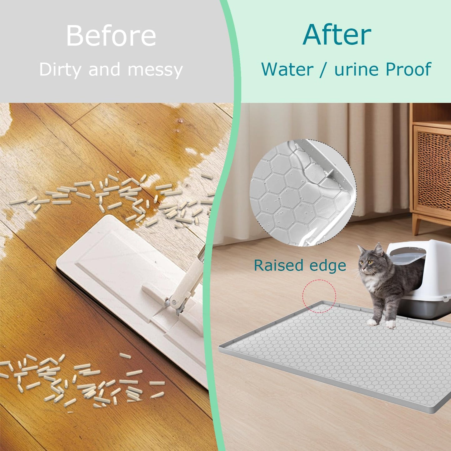 JSXZWOO Cat Litter Mat for Litter Box, Silicone Large Cat Litter Trapping Mat - 25x19 in, Waterproof & Non-Slip, Durable & Easy Clean, Light Grey
