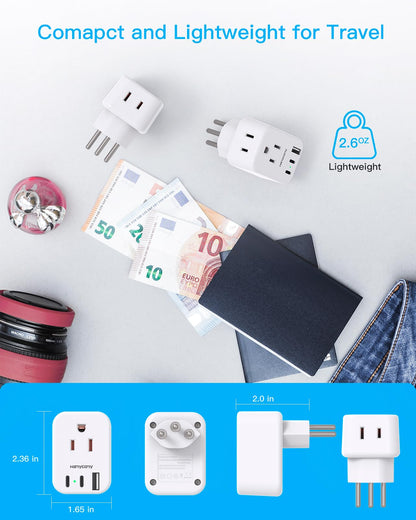 HANYCONY Brazil Power Adapter, Type N Plug Adapter with 2 Outlets 3 USB Ports (2 USB C), Travel Adapter for US to Brazil Brazilian Brasil