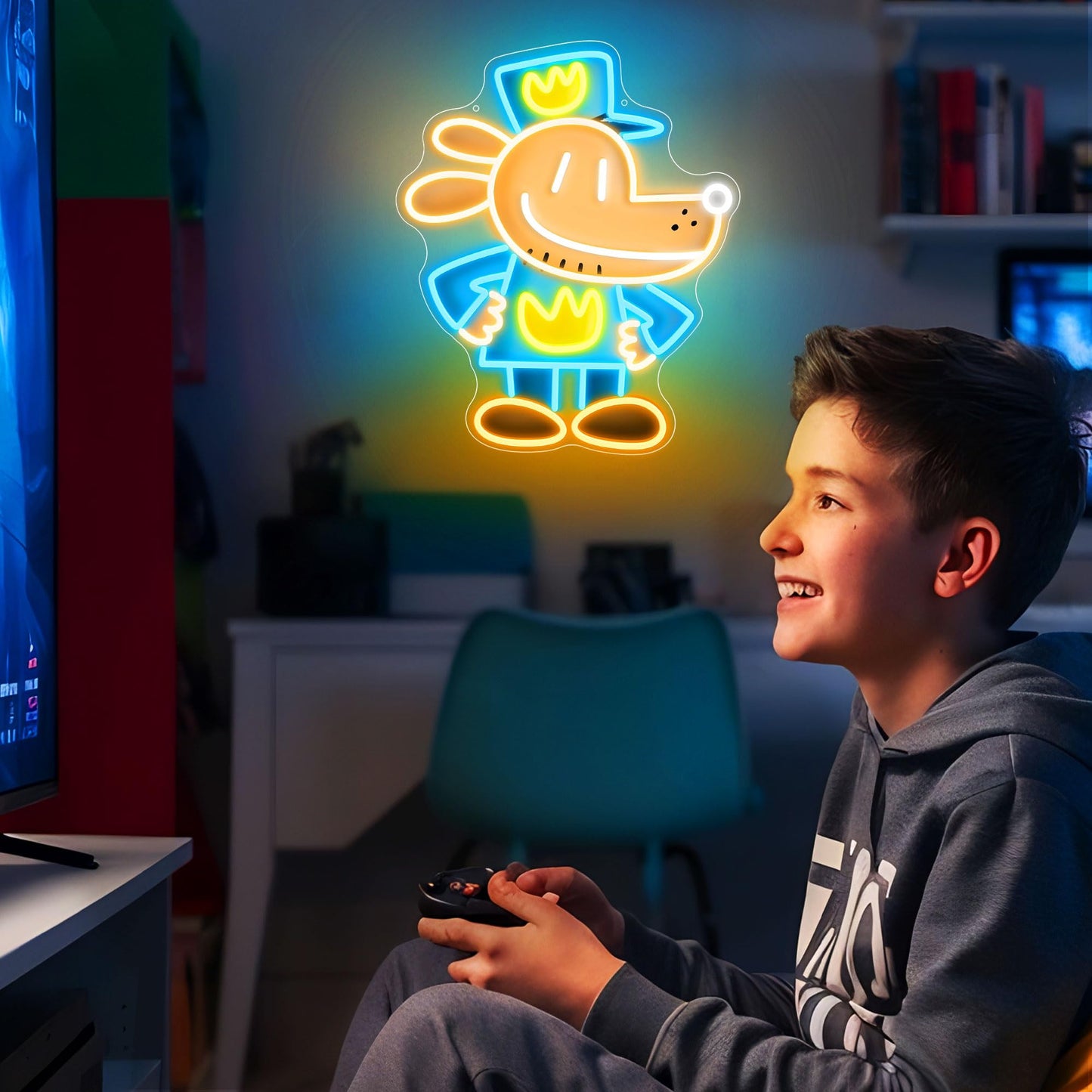 Officially Licensed Dog Man Neon Sign, Neon Signs for Wall Decor, UV Printing LED Light Sign, Kids' Room, Game Room, Party, Birthday/Christmas Gift for Dog Man New Movie Lovers & Fans