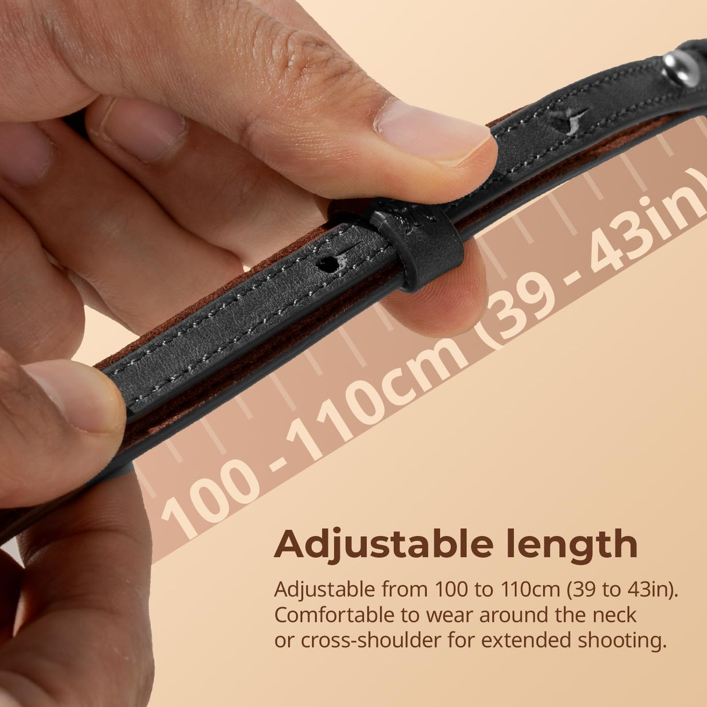 SMALLRIG Universal Leather Camera Shoulder Strap for DSLR Camera, Adjustable 100 to 110cm (39 to 43in), Max Load 10kg (22lb), Ergonomic Shoulder Support for Travel/Vlogging (Black) -5208