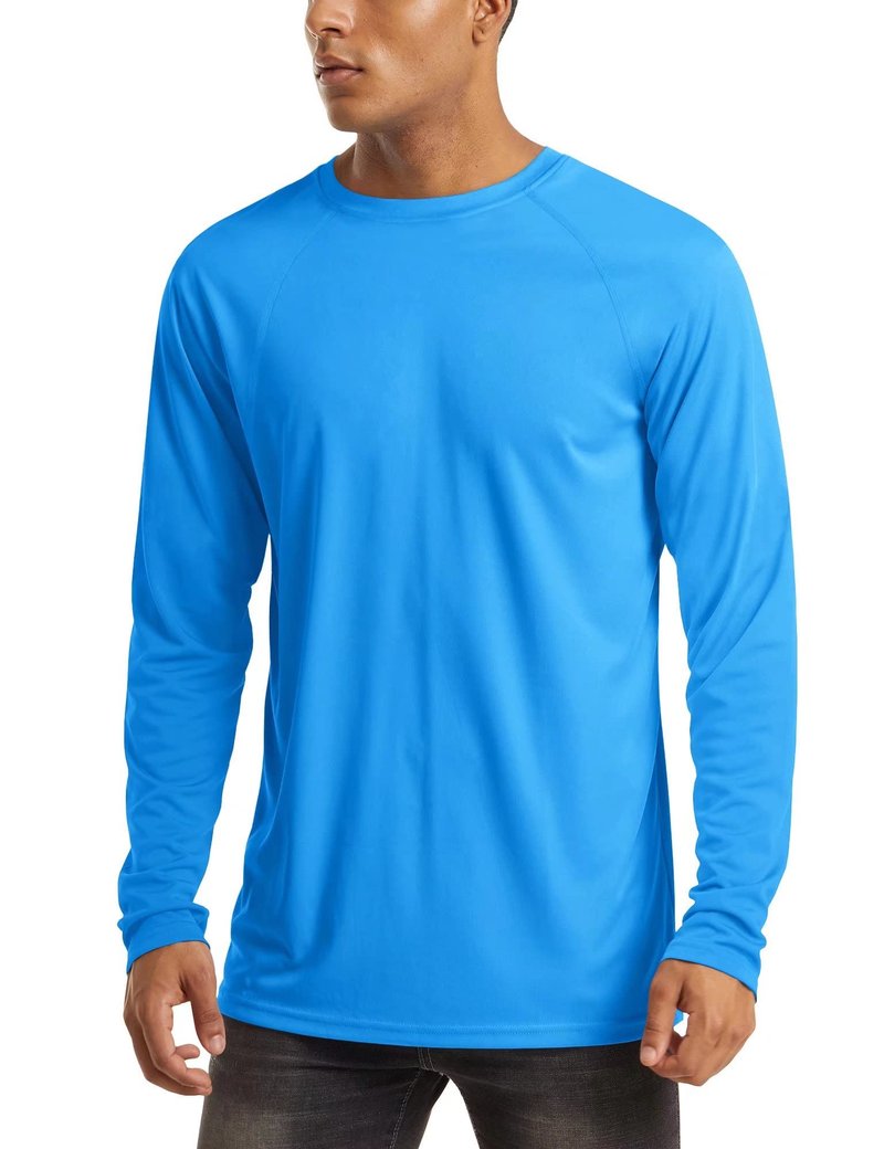 MAGCOMSEN Long Sleeve Shirt Men Rashguard Men Sun Protection Shirt Athletic T-Shirt Dry Fit Fishing Shirts Azure,3XL