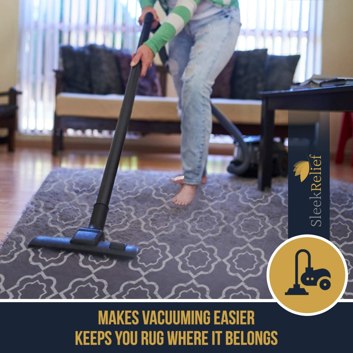 sleek relief Non-Slip Area Rug Lock Grip, for Hard Floors- Keep Rug in Place-Pads Available in Many Sizes, Provides Protection and Cushion Padding for Area Rugs and Hardwood Floors(2.6x4.6)