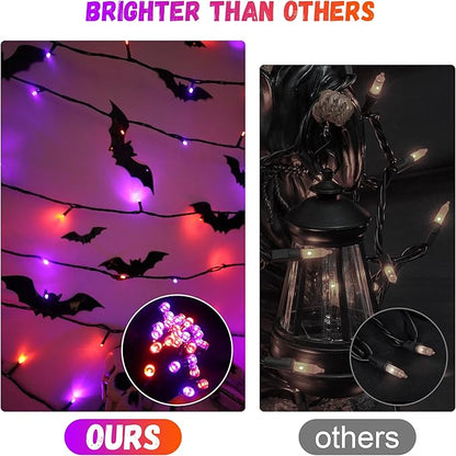 100LED Halloween String Lights 33 Ft Orange Purple Twinkle Light with 8 Modes Waterproof for Indoor Outdoor Party Garden Decor