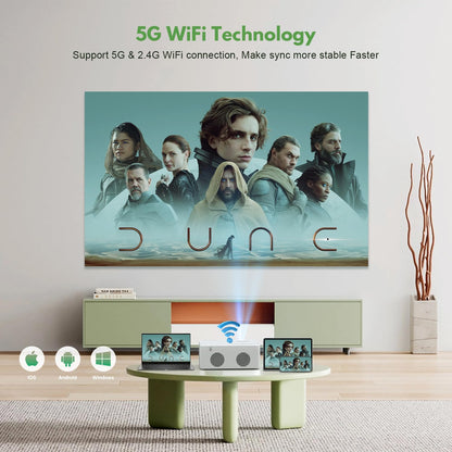 Mini Projector with WiFi and Bluetooth, 1080P Supported Outdoor Movie Projector, Compatible with Android/iOS/Windows/TV Stick/HDMI/USB