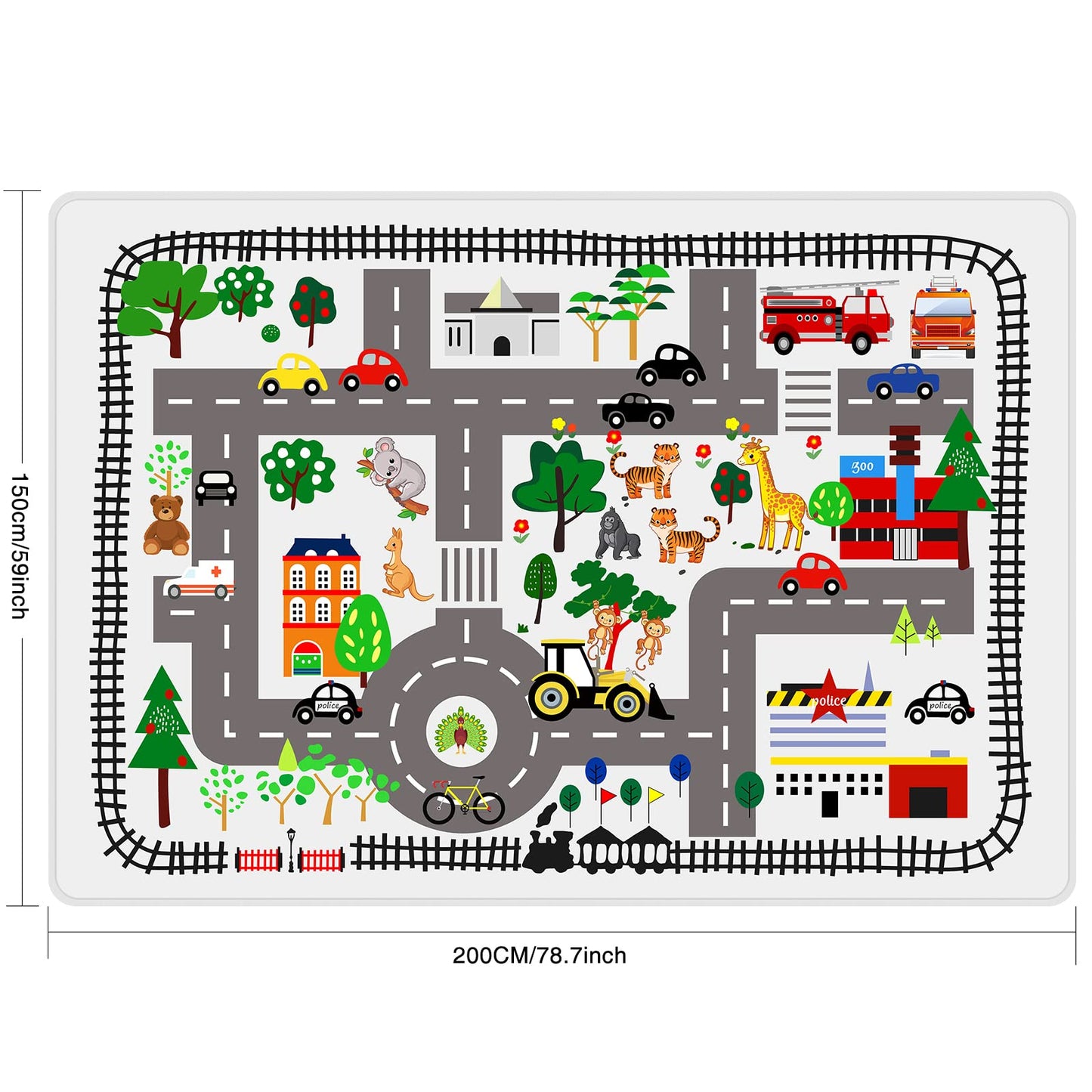LTKOUGFAM 5x7ft Kids Town Road Play Rug - Car Playmat, Kids Rugs for Playroom Car Mat Town City Road Traffic Rugs, Extra Large Boys Kid Cars Track Play Rug (Style Five, 78.7X 59 INCH)