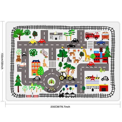 LTKOUGFAM 5x7ft Kids Town Road Play Rug - Car Playmat, Kids Rugs for Playroom Car Mat Town City Road Traffic Rugs, Extra Large Boys Kid Cars Track Play Rug (Style Five, 78.7X 59 INCH)