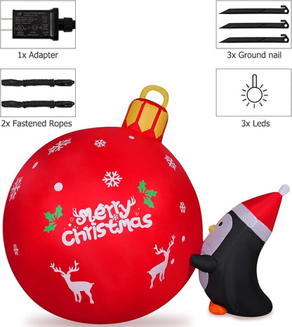 Onory 4FT Christmas Inflatables Outdoor Decorations Inflatable Penguins Push Christmas Bell with Build-in LEDs Blow up Holiday Decorations for Yard Garden Outdoor Indoor Decor