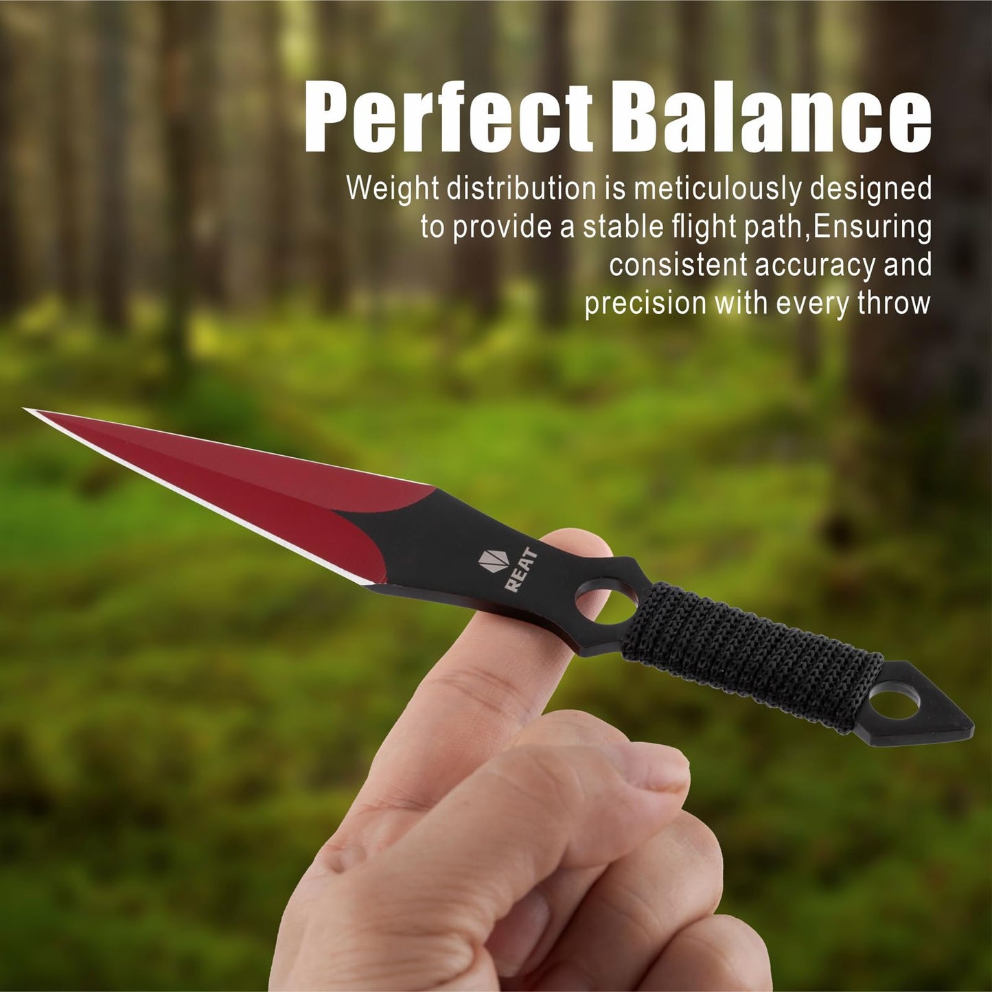 REAT Throwing Knives - 12 Piece, 6.5" 440 Stainless Steel with Cord-Wrapped Handle, Includes Nylon Carrying Case for Safe Storage,Ninja Kunai Knives for Competition,Recreation,Gifts for Men,Women (Red)