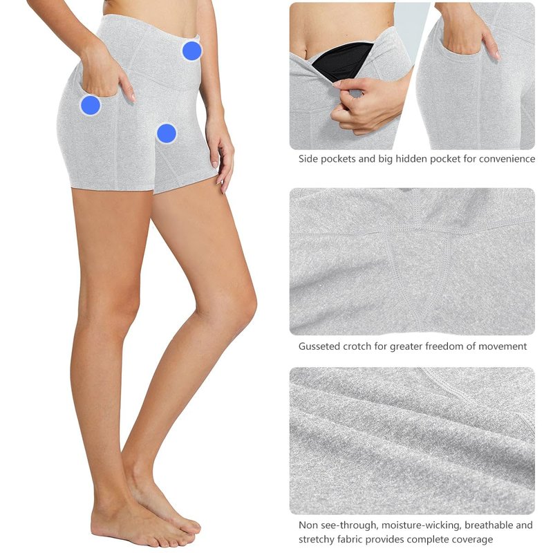 baleaf Workout Shorts Women 5" Biker Yoga Gym Spandex Running Volleyball Compression Tummy Control Short with Pockets Light Grey L