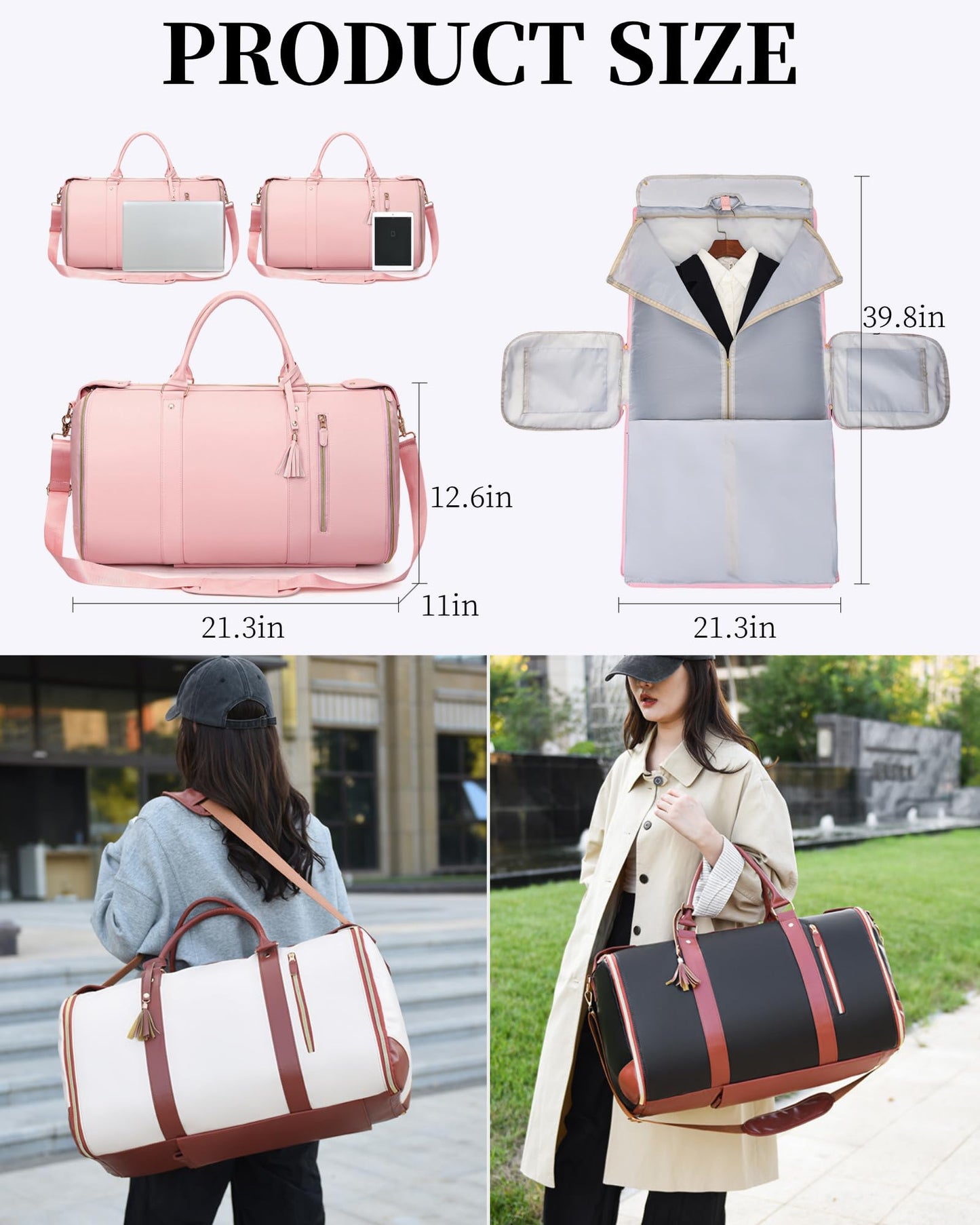 KEQIKAI Rolling Garment Bag for Travel, 3-in-1 Convertible Carry On Garment Duffle Bag with Wheels, Waterproof PU Leather No Wrinkle Suit Bag for Business Trip, Wedding, Overnight