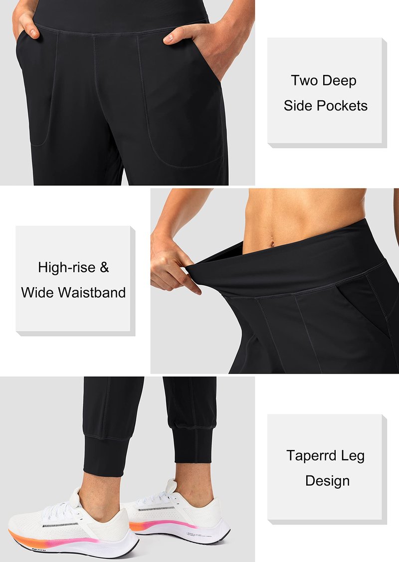 Soothfeel Women's Joggers with Zipper Pockets High Waisted Athletic Workout Yoga Pants Joggers for Women Black