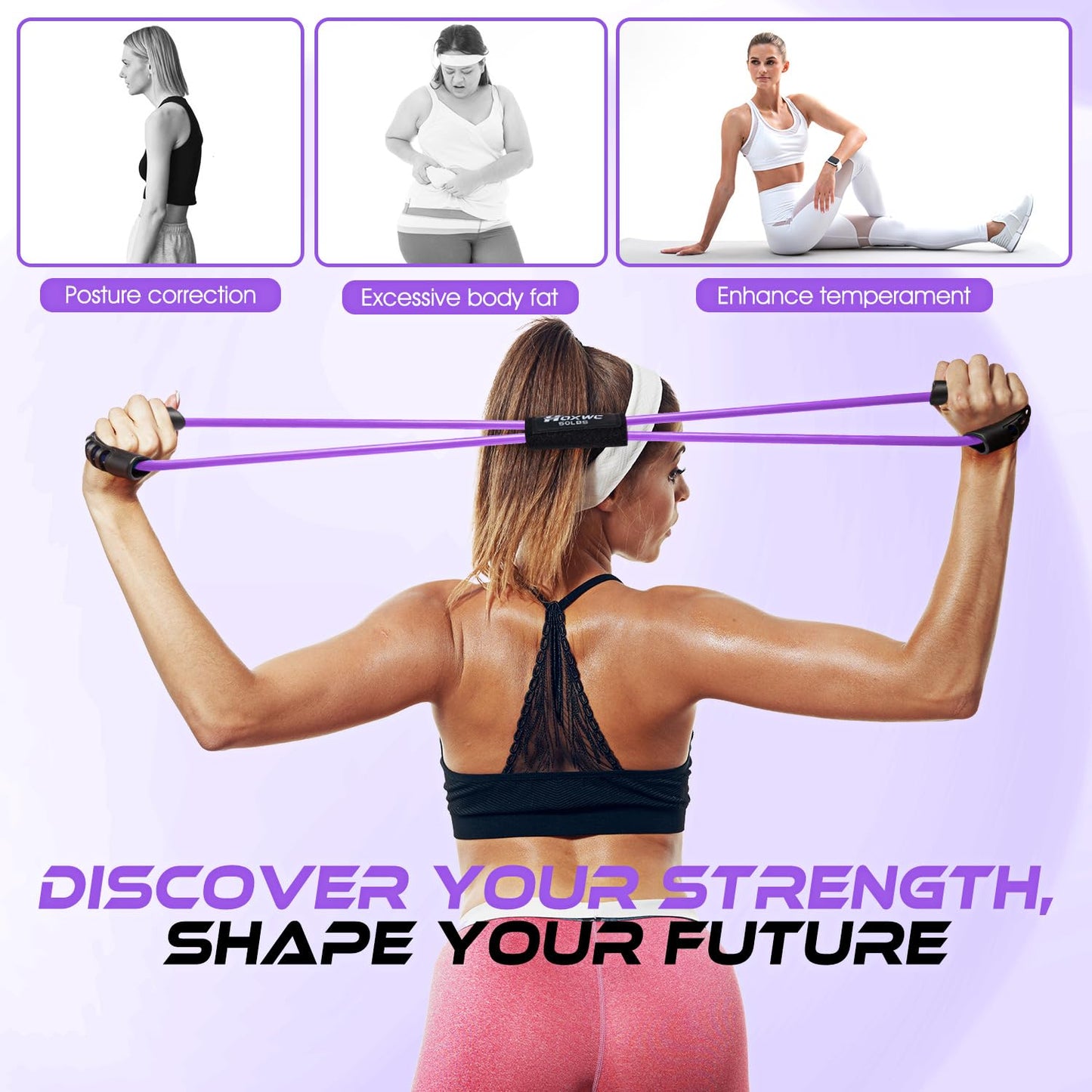 Resistance Bands, Figure 8 Resistance Band, Exercise Bands with Handles for Back, Workout Bands for Arms, Shoulder, Leg, Physical Therapy, Pilates, Home Gym Workout Equipment for Women Men