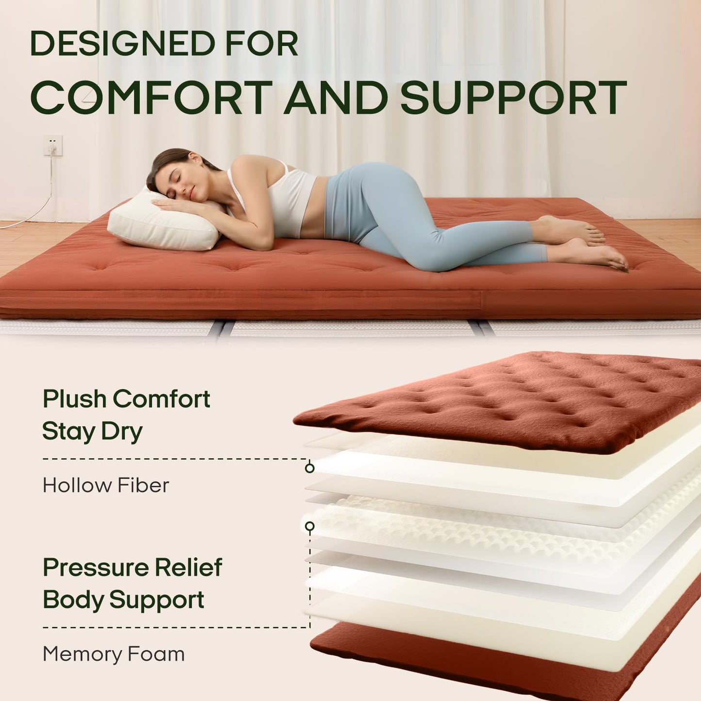ZonLi Japanese Floor Futon Mattress Twin Size 75"x 39", 100% Cotton Cover 4'' Thicken Tatami Mattress, Foldable Sleeping Pad, Portable Dormitory Tatami Mat, Roll Up Floor Lounger Bed for Adult