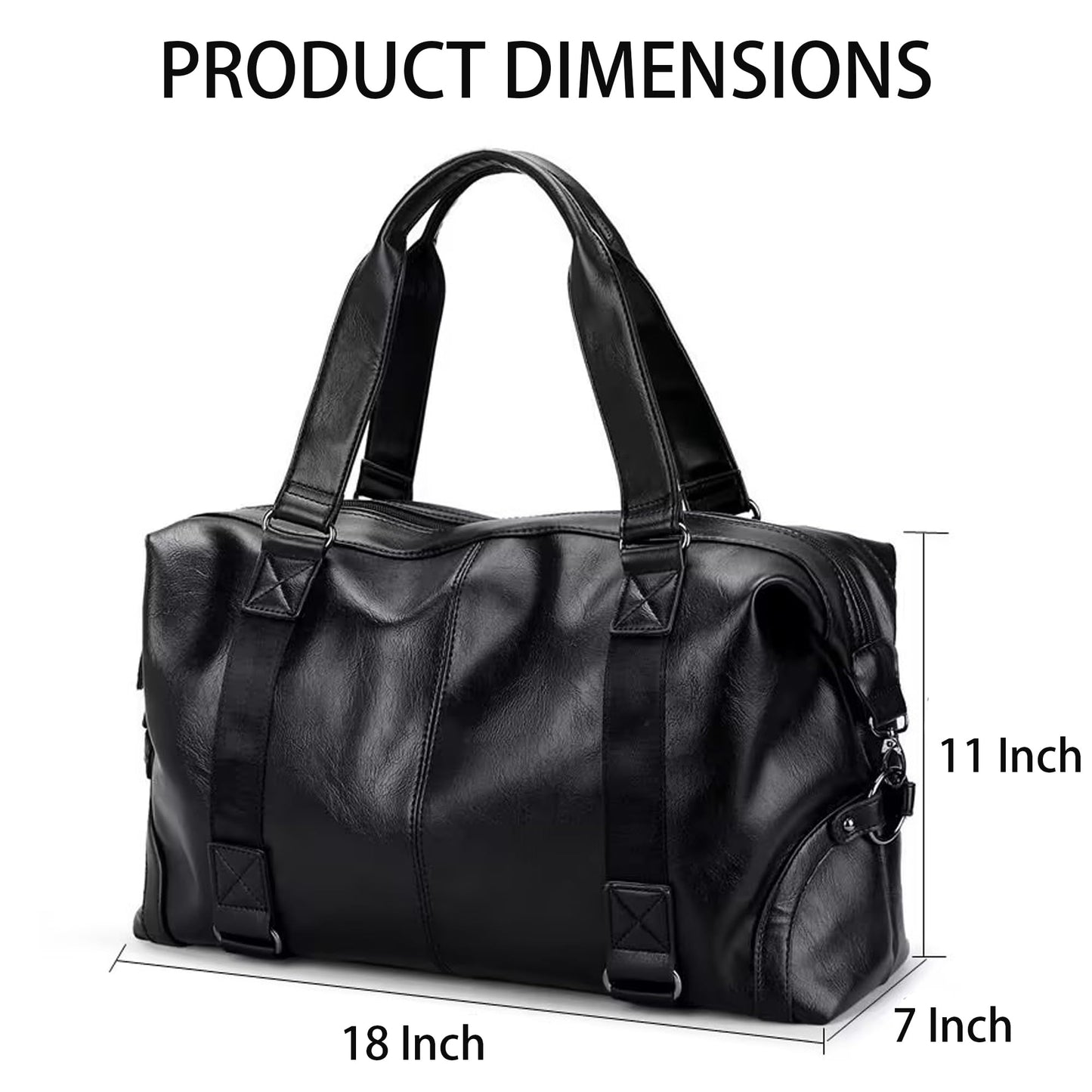Faux Leather Travel Bag, Brown, 35L Capacity, Unisex Weekender Overnight Duffel, Waterproof, Carry On Gym Tote Bag with Toiletry Packing Cube