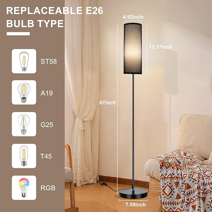 FRIDEKO HOME Floor Lamp, Color Changing Ambient Lighting for Living Room Bedroom, Standing Lamp with App & Remote Control, Tall Corner Lamp for Halloween Home Decor, 9W 800LM, Foot Switch, Black Shade
