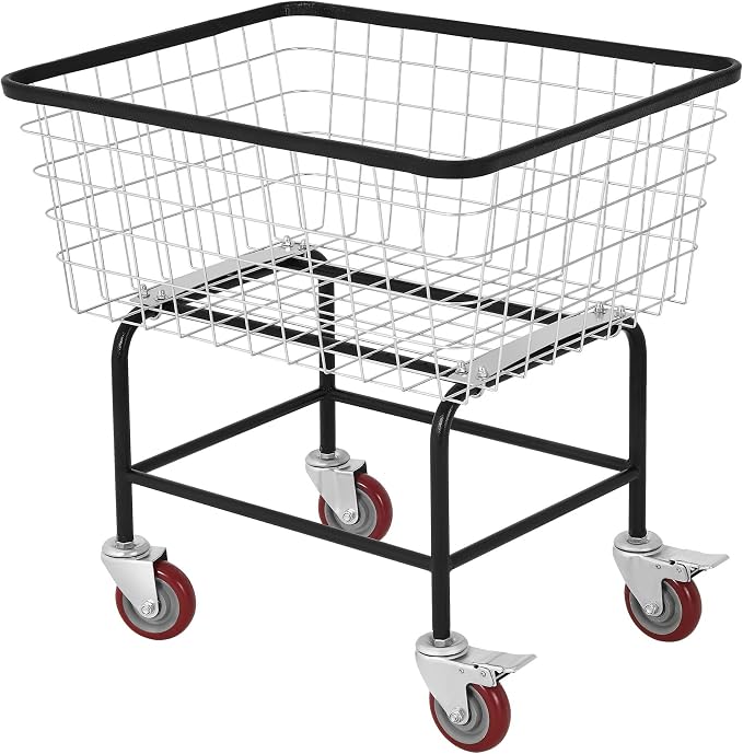 Wire Laundry Cart with Wheels, 2.5 Bushel Rolling Laundry Basket, Commercial Basket Carts for Laundry Room, Hotel, Home, Apartment Use, Durable Steel Frame with Galvanized Finish, 5" Casters