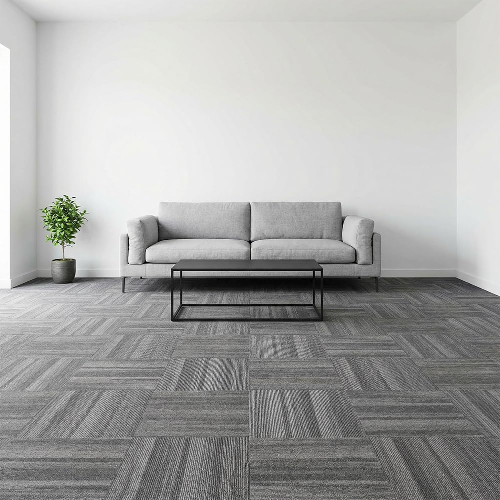 Petgrow Commercial Carpet Tiles Heavy Duty PVC Back,20" x 20" Squares, 22 Tiles, 60 sq ft, Non-Slip Floor Carpet for Office, Bedroom, Living Room, Garage,Easy DIY Installation with Flexlok Tabs