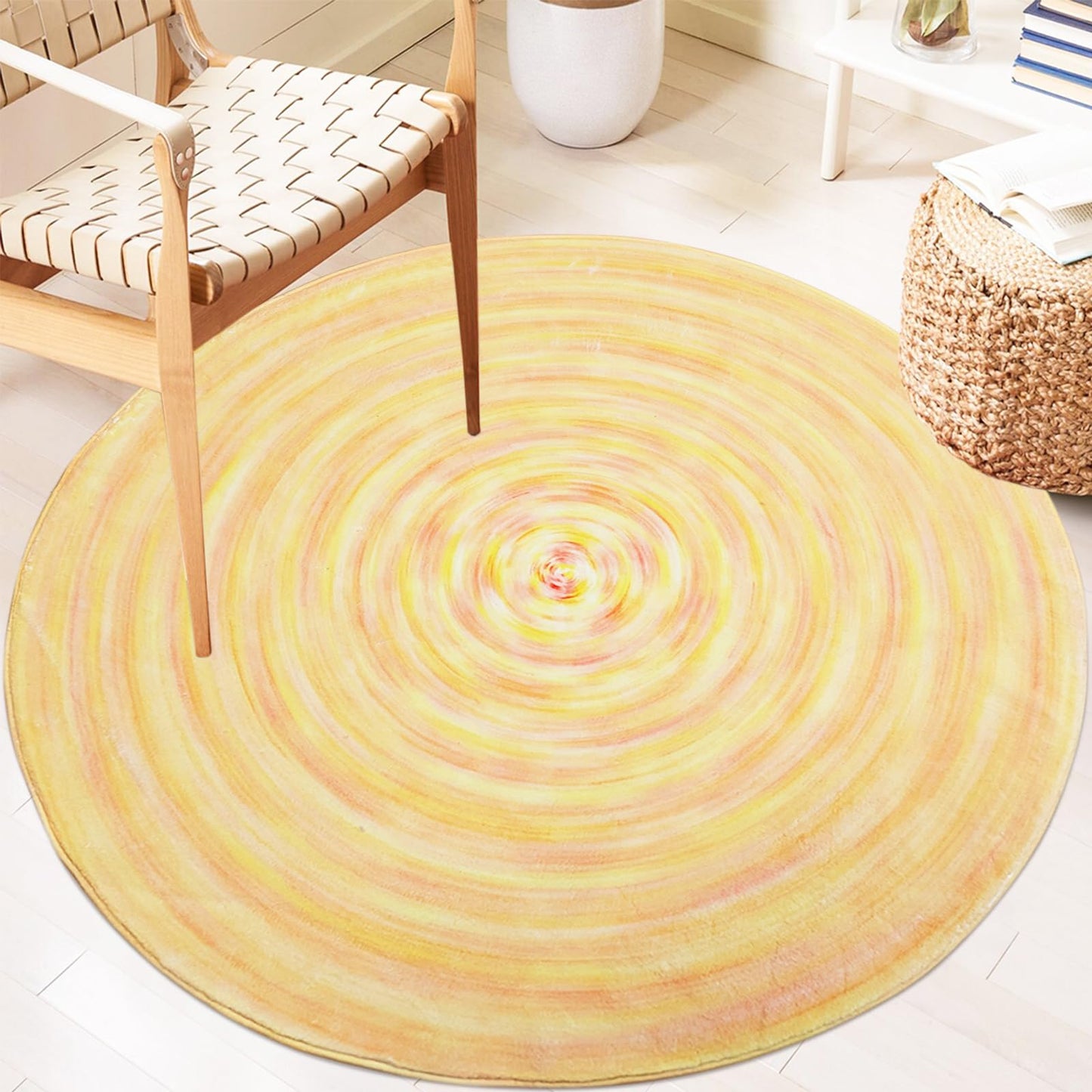 Lacomfy Kids Rug 3.3Ft Round Play Carpet for Boys Girls Bedroom Nursery, Soft Playroom Rug for Toddlers Children, Neutral Modern Abstract Mat for Dorm Bedside Living Room Indoor Decor, Yellow Gradient