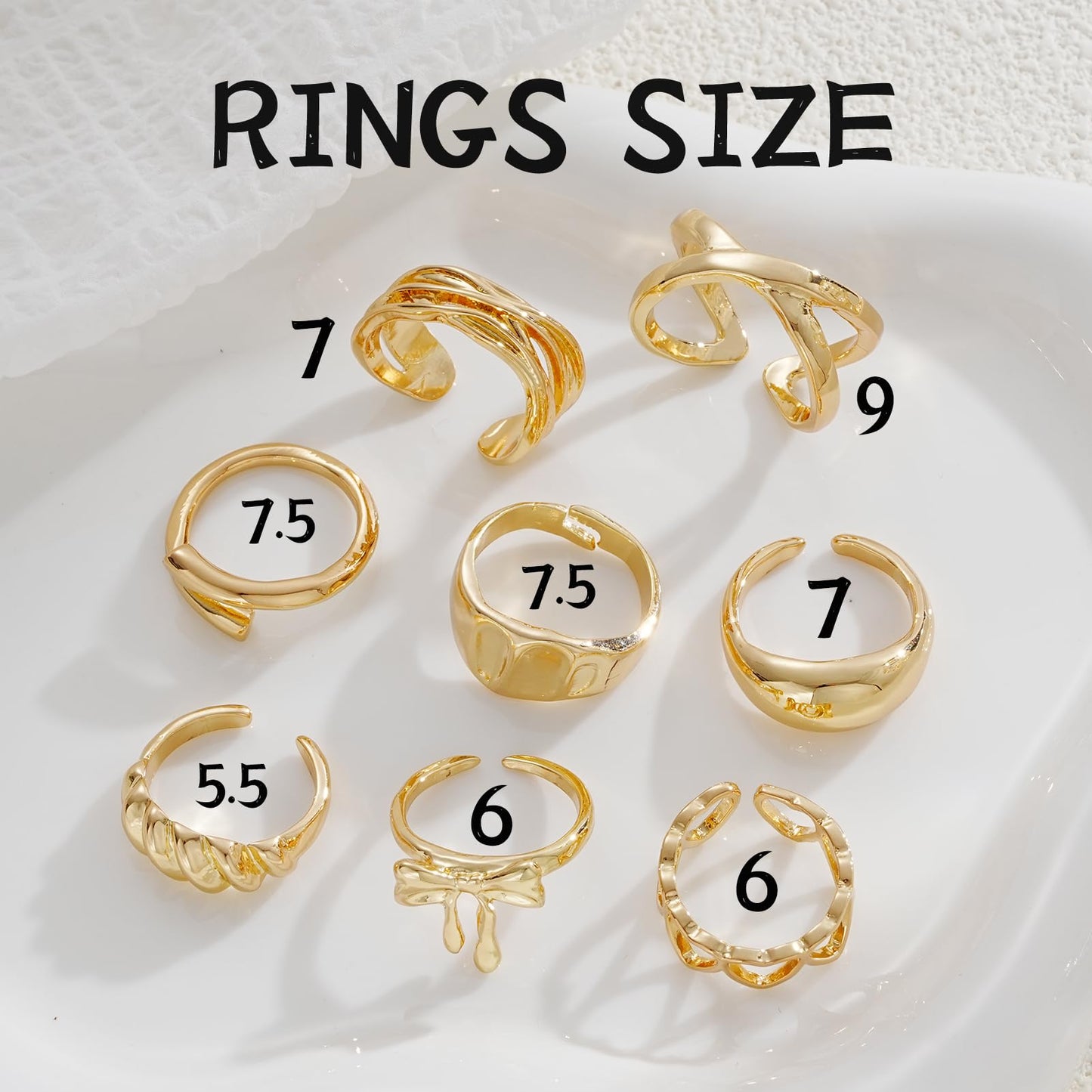 FAXHION 12PCS Gold Stackable Rings Set for Women, 18K Gold Plated Open Stacking Knuckle Ring, Adjustable Chunky Signet Band Statement Ring for Gift