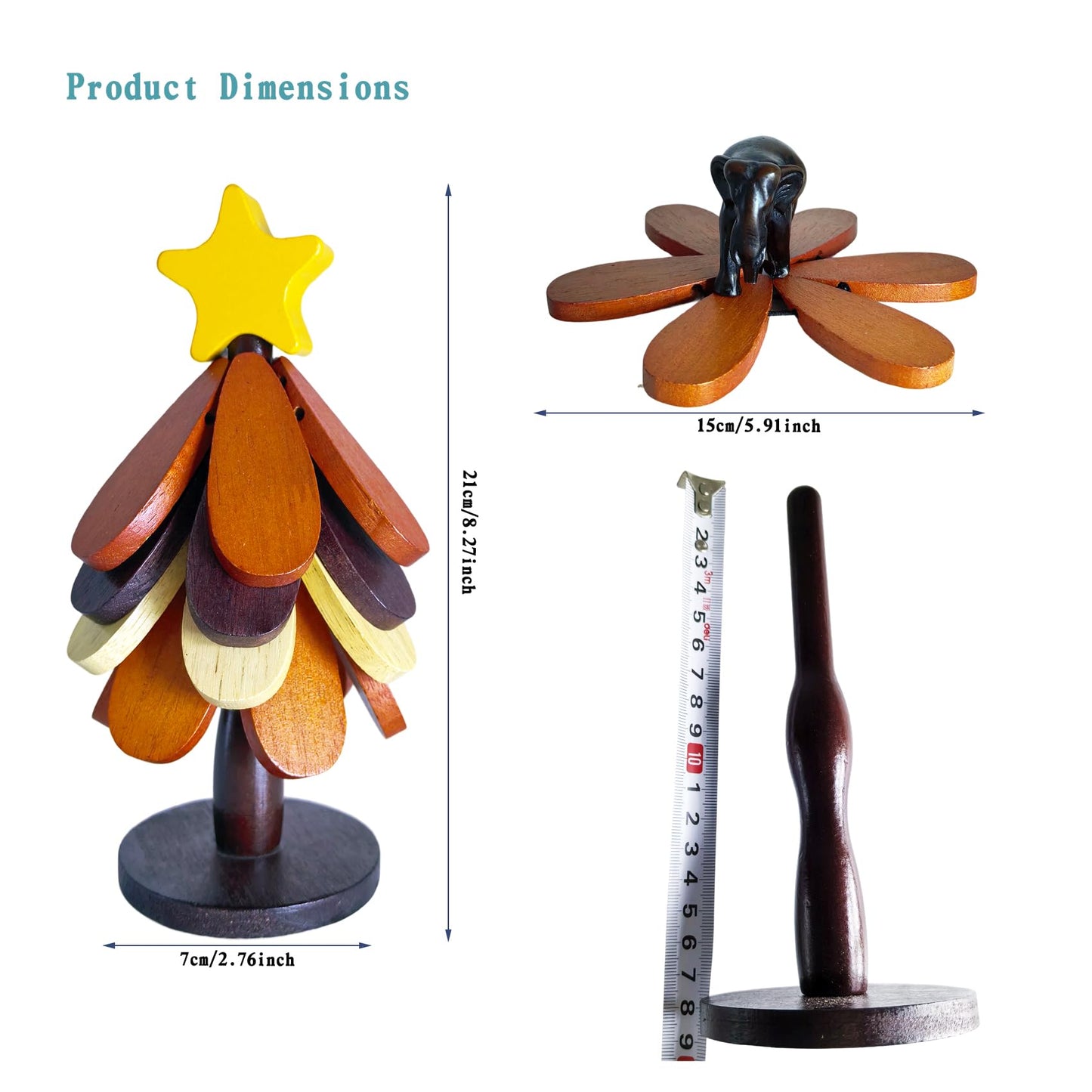 Wooden Christmas Tree Trivet Set of 4, Heat Resistant Coasters for Hot Dishes Pots Bowls, Star Top Holiday Table Decor for Home Kitchen