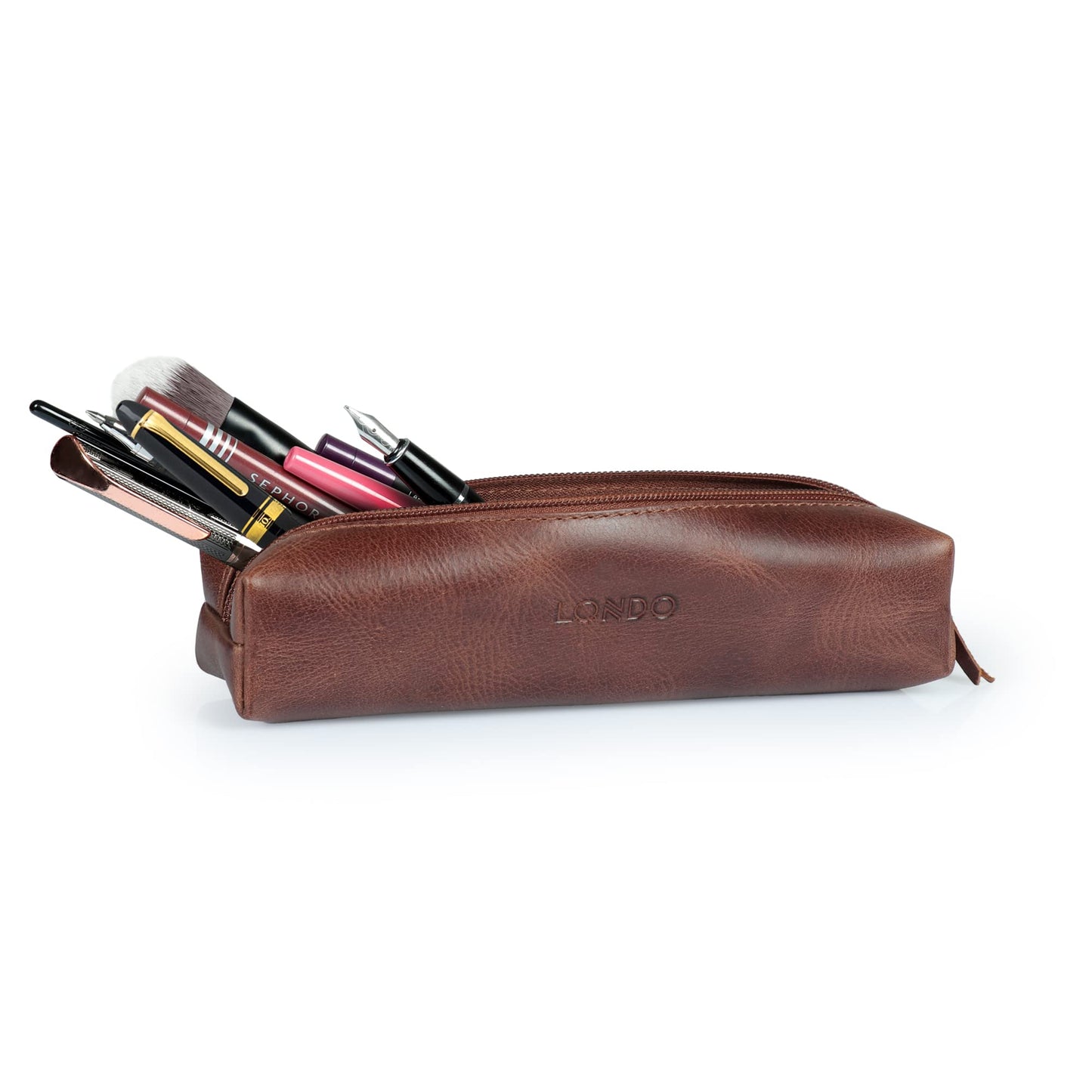 Londo Genuine Leather Zipper Pen, Pencil & Cosmetic Case