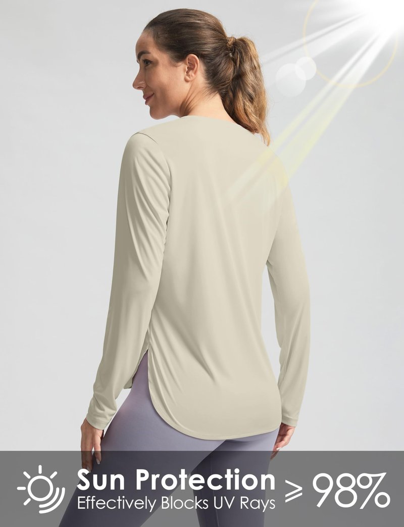 Women's Sun Shirts UPF 50+ Long Sleeve UV Protection Shirt Lightweight Quick Dry Workout Hiking Tops for Women(Oatmeal,XXL)