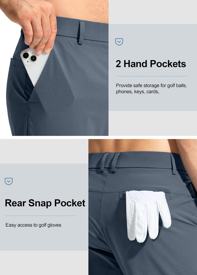Pudolla Men's Golf Pants Work Dress Comfy Pants Casual Slacks Trousers with Pockets(Grey_Blue 30Wx34L)