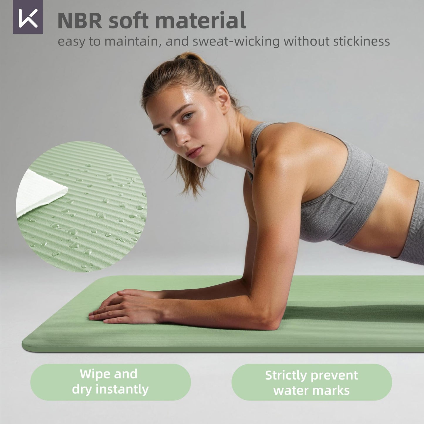 KEEP Extra Thick NBR Yoga Mat for Women & Men, 15mm Thick, 72”x32” Large Exercise Mat with Non-Slip Workout Mat for Yoga, Pilates, Stretching, Meditation – Wide & Cushioned Fitness Mat,Green