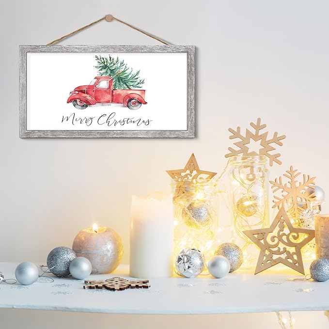 Farmhouse Wall Decor Sign Christmas Decoration Indoor Christmas Wall Decor With 10 Interchangeable Holiday Sayings Merry Xmas Sign for Xmas Thanksgiving Rustic Home Decors Living Room Bedroom 9x17