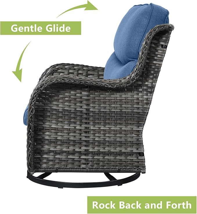 Rilyson Wicker Rocking Chair Swivel Chairs - 2 Piece Rocker Patio Chairs Set Rattan Rocking Chair for Outdoor Porch Deck Garden Backyard (Mixed Grey/Blue/Smile)