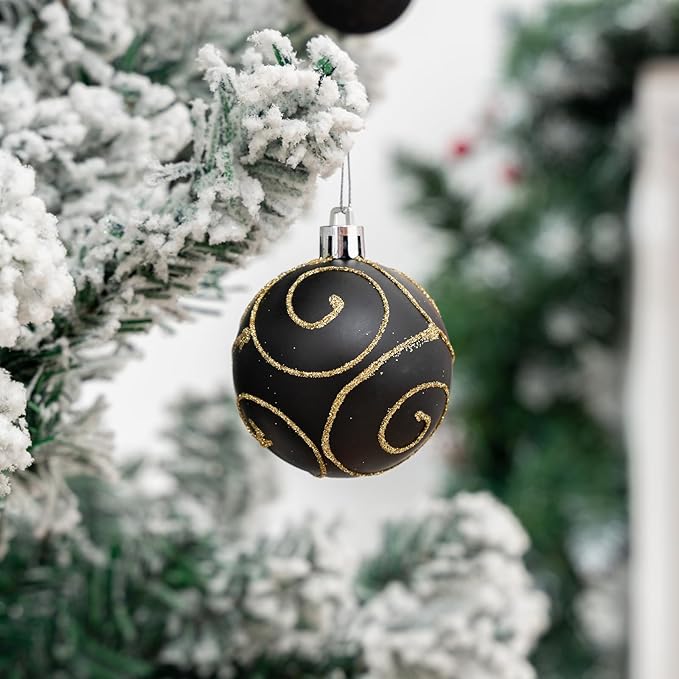 100Pcs Christmas Balls Ornaments Set, Shatterproof Christmas Decorations with Hand-held Gift Package for Xmas Tree/Holiday/Wedding/Holiday/Party Decor (Black & Gold)