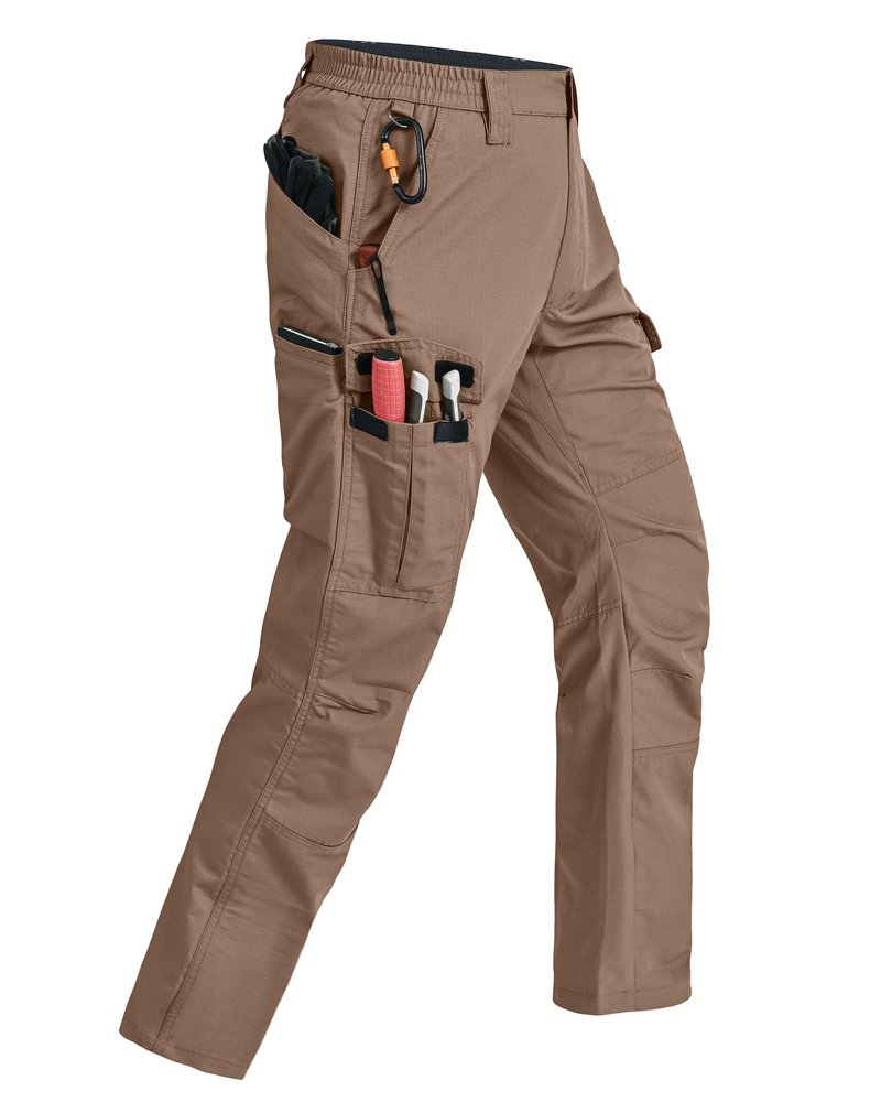 Rapoo Work Pants for Men Cargo Tactical Military Army Pants for Men with Pockets Heavy Duty Elastic Waist Mens Ripstop Construction Outdoor Pants Brown 32Wx30L