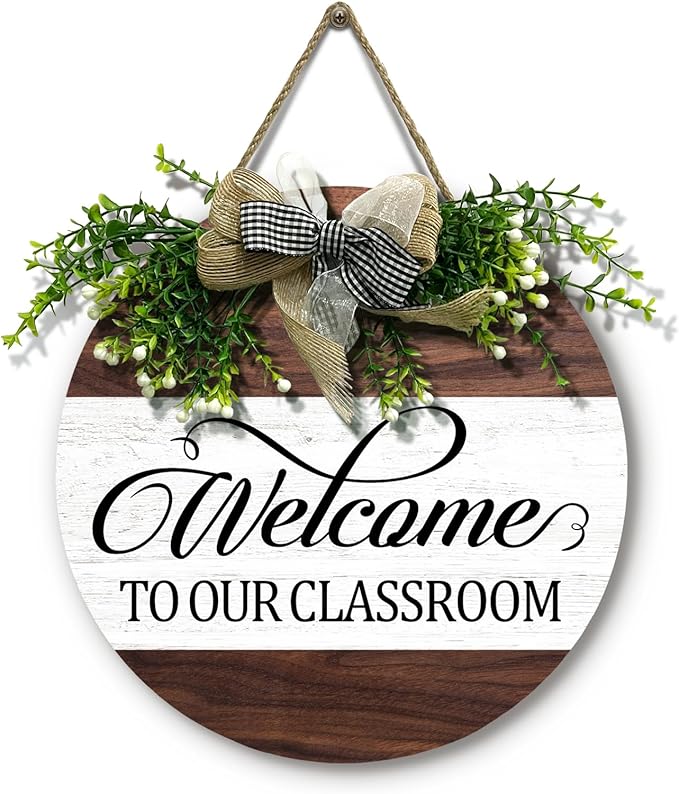 Welcome to Our Classroom Door Sign Wooden Welcome Sign for Classroom Door Rustic Wood Teacher Door Hanger Plaque Back to School Wreaths Farmhouse Porch Decor for School Classroom Board 12 Inch