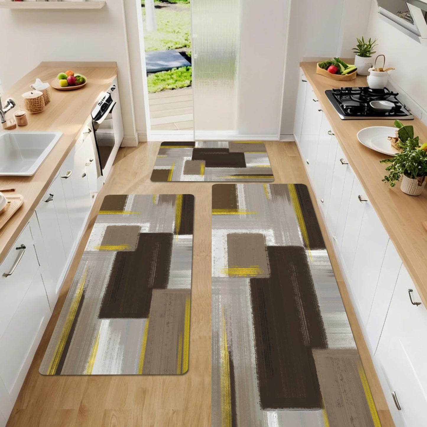 XLHOMO Kitchen Rugs Sets of 3, Non Slip Washable Kitchen Mats for Floor, Anti-Fatigue Runner Rug with Rubber Backing, Waterproof Kitchen Rug Set for Laundry, Floor, Office, Hallway
