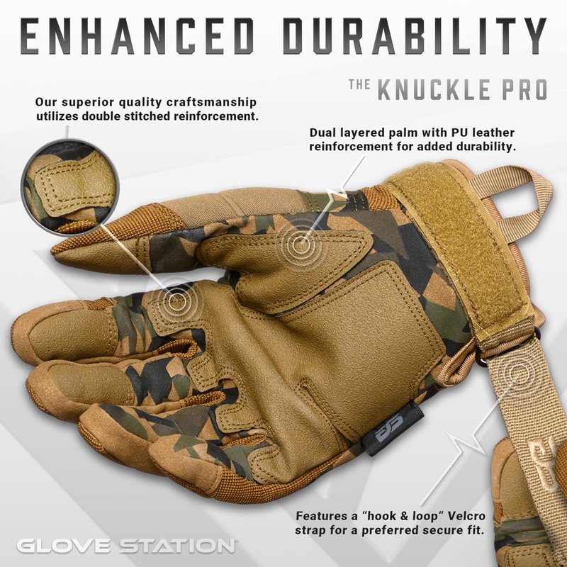 Glove Station Gloves for Men, Touchscreen Utility Gloves with Hard Knuckle Protection for Motorcycle Riding, Airsoft and Outdoor Work, Camouflage, Medium