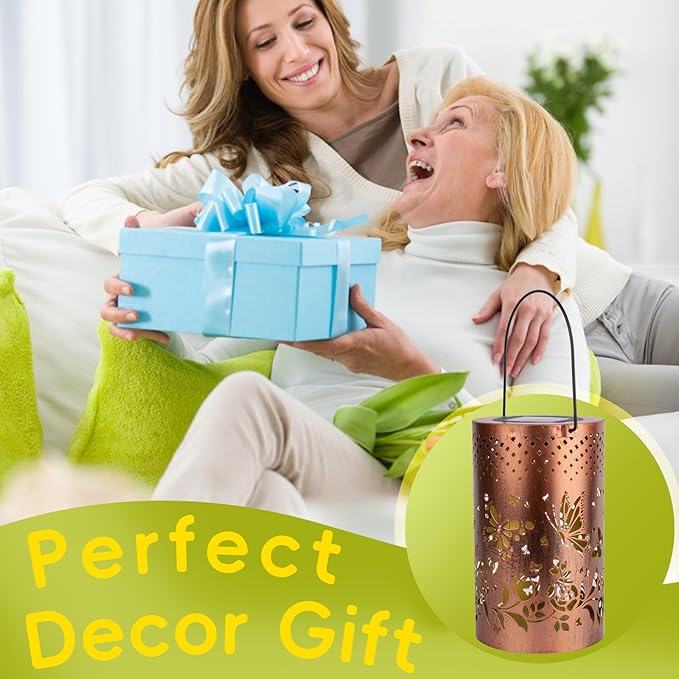 Boho Solar Lanterns Outdoor 2 Pack - Birthday Gifts for Mom Grandma Metal Hanging Solar Powered Unique Garden Decorative LED Lights for Outside Yard Patio Lawn Porch Decor (Butterfly 2 Pack)