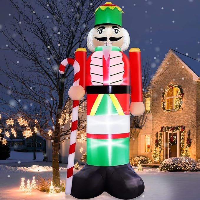 TURNMEON 14FT Giant Christmas Inflatables Nutcracker Soldier Outdoor Decorations Hold Candy Cane Inflatable Nutcracker Christmas Decorations Built-in LED Lights Blow Up Xmas Decor Outside Yard Lawn