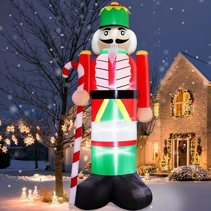 TURNMEON 14FT Giant Christmas Inflatables Nutcracker Soldier Outdoor Decorations Hold Candy Cane Inflatable Nutcracker Christmas Decorations Built-in LED Lights Blow Up Xmas Decor Outside Yard Lawn