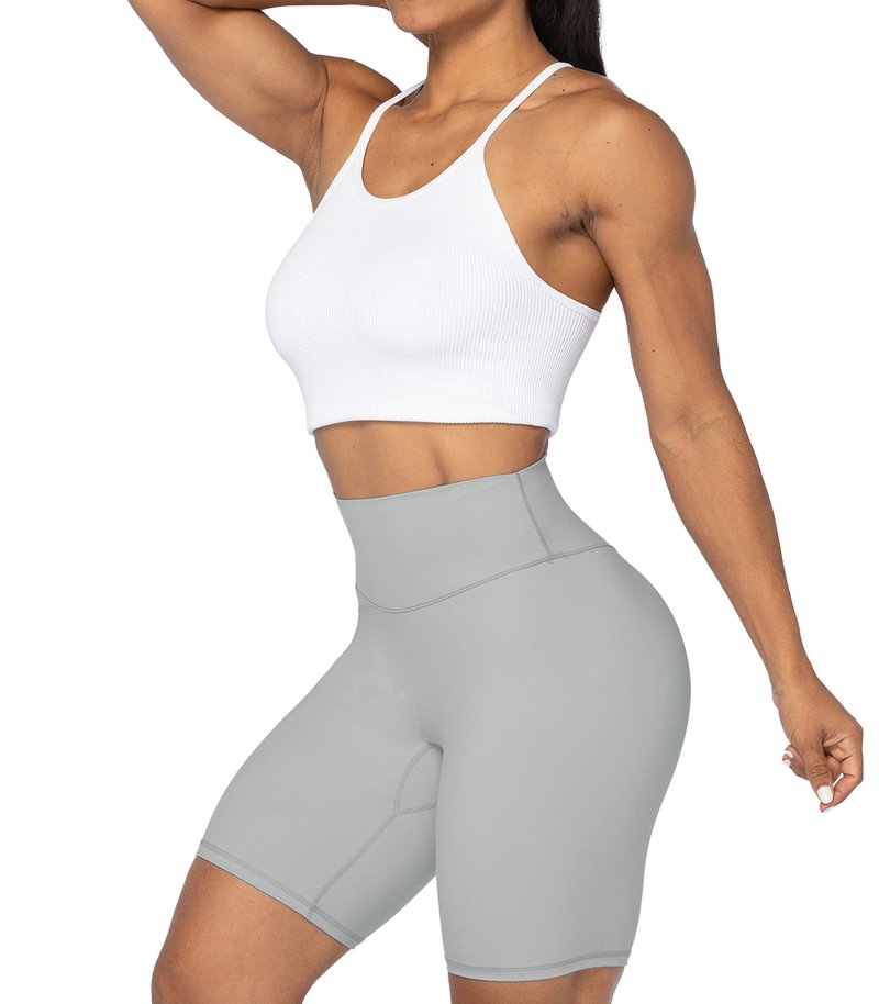 Sunzel 8" High Waist Biker Shorts for Women No Front Seam Soft Yoga Workout Gym Bike Shorts Tummy Control Squat Proof Gray
